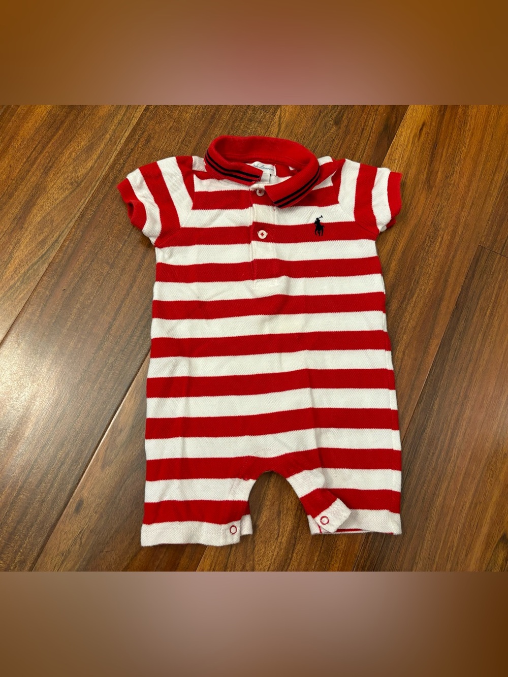 Ralph Lauren red/white stripe collared short sleeve romper